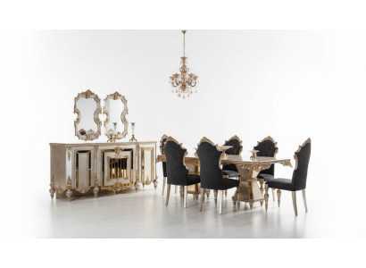 High-quality 7-piece dining room furniture in a golden style