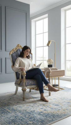 Luxurious armchair in classic style for the living room with golden decorative patterns