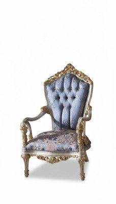 Luxurious armchair in classic style for the living room with golden decorative patterns