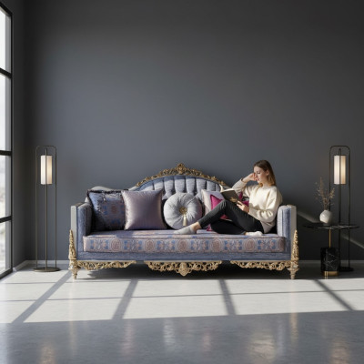 Design sofa 3 seater upholstered luxury classic fabric Chesterfield sofas