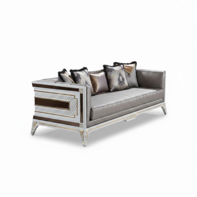 Designer Modern Luxury Sofa 3-Seater Wood Furniture Upholstery Textile Gray New