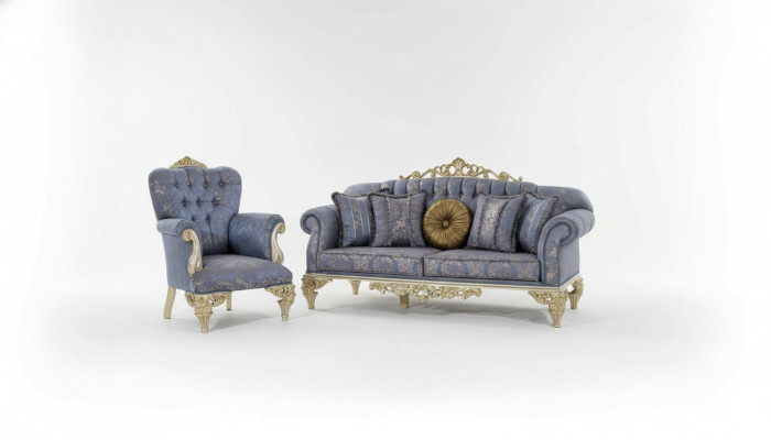 3-seater sofa textile armchair couch upholstered furniture 3+1 three-seater blue