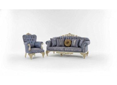 3-seater sofa textile armchair couch upholstered furniture 3+1 three-seater blue