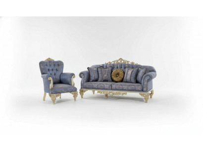 3-seater sofa textile armchair couch upholstered furniture 3+1 three-seater blue