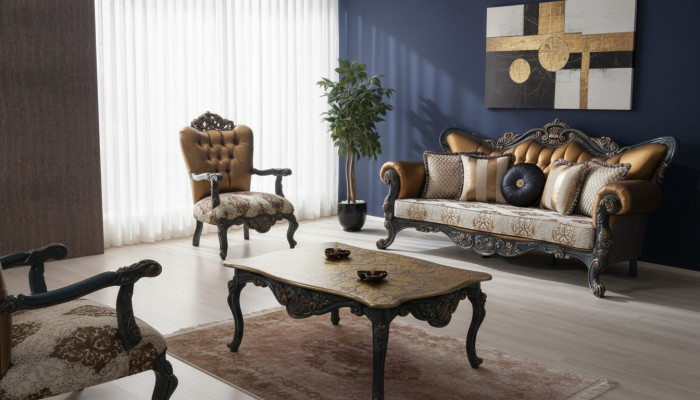 Founding Era Furniture Classic Sofa Set Couch Chesterfield 3+1+ Table