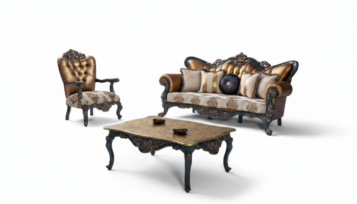Founding Era Furniture Classic Sofa Set Couch Chesterfield 3+1+ Table