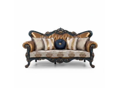 Exquisite sofa in classic style with golden elements for the living room