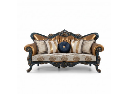 Exquisite sofa in classic style with golden elements for the living room