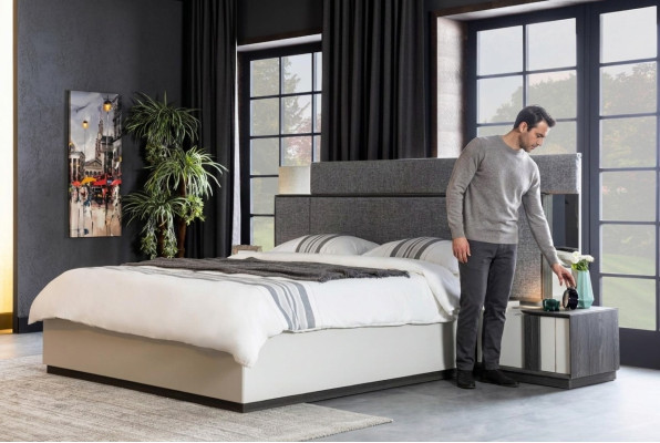 Gray luxury bedroom bed textile furniture bed frame modern wood new