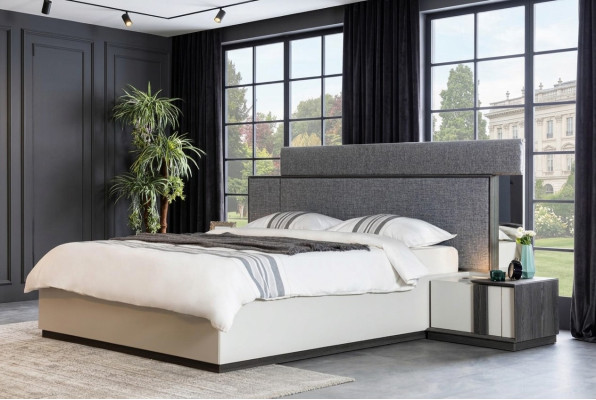 Gray luxury bedroom bed textile furniture bed frame modern wood new