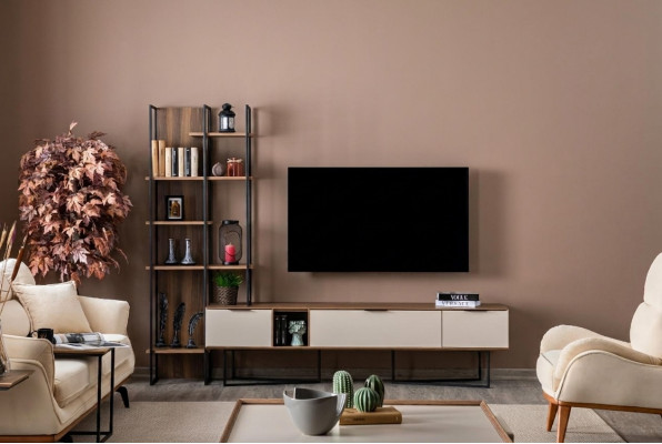 Living room wall unit furniture TV stand bookshelf 240cm wooden wall units