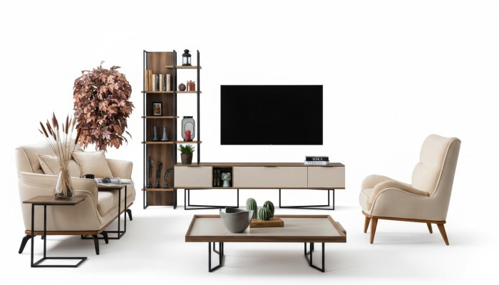 Living room wall unit furniture TV stand bookshelf 240cm wooden wall units