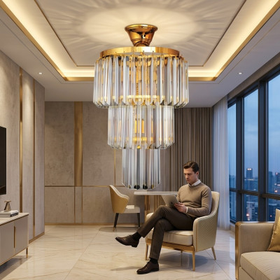 Chandelier Ceiling Design Luxury Crystal Gold Living Room Style Modern