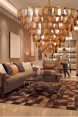 Chandelier classic lamp living room gold-colored crystal ceiling light