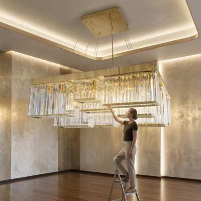 Gold-colored chandelier beautiful ceiling crystal lamp living room luxury