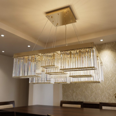 Gold-colored chandelier beautiful ceiling crystal lamp living room luxury
