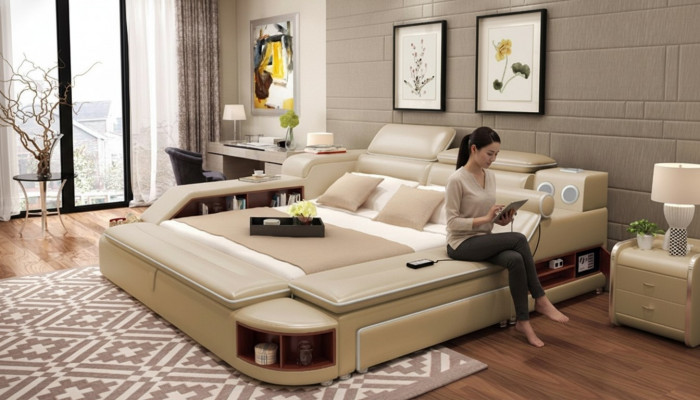 Multifunction Bed Modern Hotel Beds Double Bed USB Sound 180x200