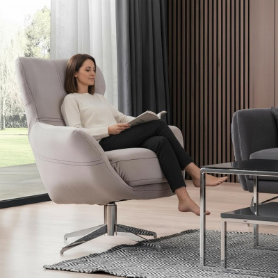 Swivel Armchair Relax Club Sofa Single Seat Couch Upholstery Furniture Beige