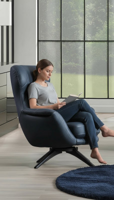1-seater armchair, comfortable modern style, medium-soft, blue, luxurious
