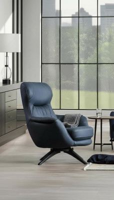 1-seater armchair, comfortable modern style, medium-soft, blue, luxurious