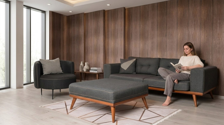 Modern corner sofa with armchair living room set luxury furniture 3+1
