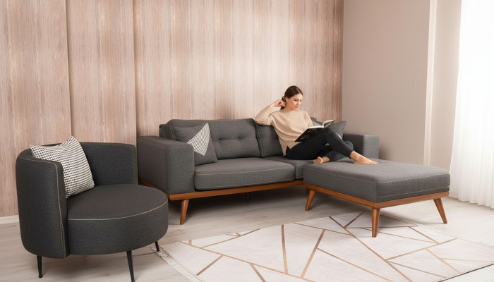 Gray living room corner sofa noble couch seating group luxury furniture modern sofas