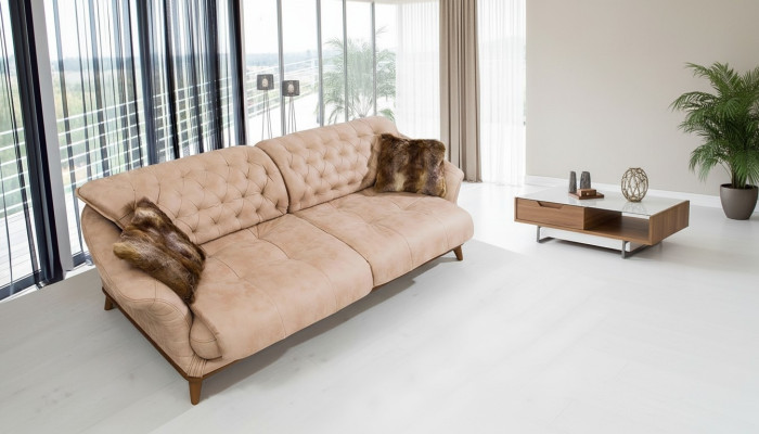 Brown Couch Sofa Living Room Couches Upholstered Furniture Three-Seater 221cm