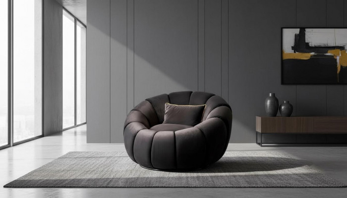 Armchair, color black, comfortable, medium-soft, luxurious for living room relax club.