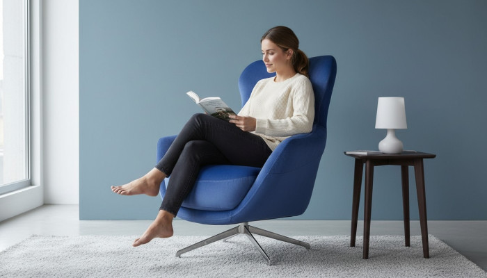 Armchair color blue, comfortable medium-soft luxurious for living room Relax Club