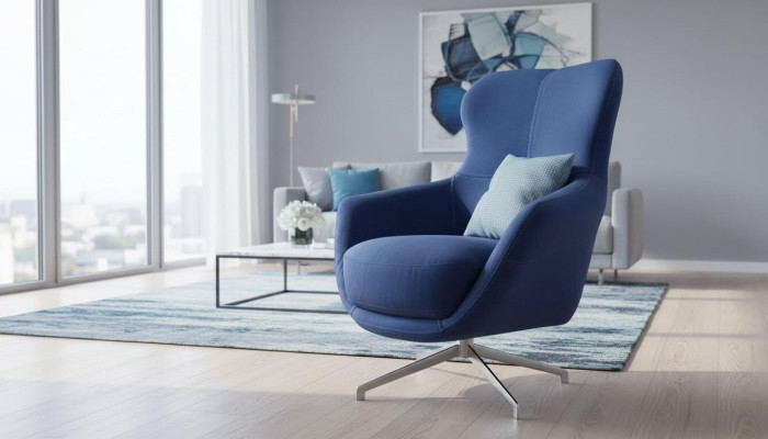 Armchair color blue, comfortable medium-soft luxurious for living room Relax Club