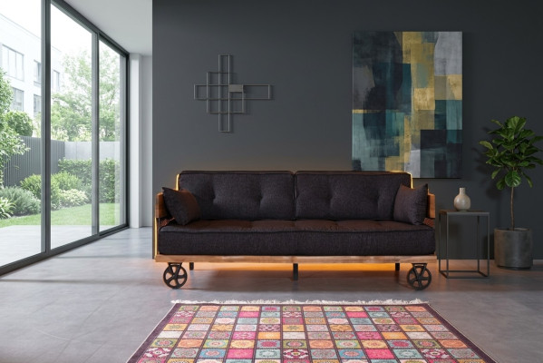 Black fabric couch on wheels loft design with wooden corpus sofa furniture