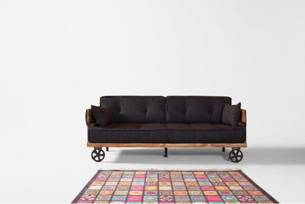 Black fabric couch on wheels loft design with wooden corpus sofa furniture