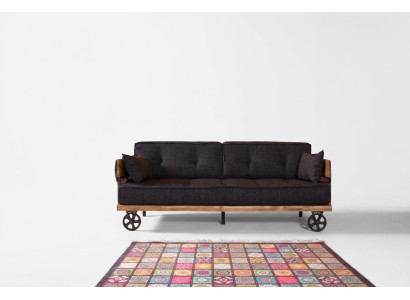 Black fabric couch on wheels loft design with wooden corpus sofa furniture