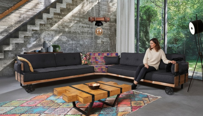Couch Loft Upholstered Corner Sofa Furniture on Wheels Corner Sofas Sofa Set 2-piece.