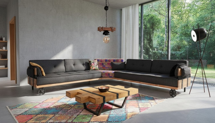 Couch Loft Upholstered Corner Sofa Furniture on Wheels Corner Sofas Sofa Set 2-piece.