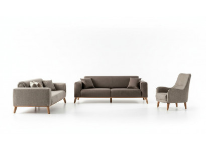 Geräumige 3+3+1 Sofagarnitur Modernes Design Stoffsofa Set Braun Möbel
