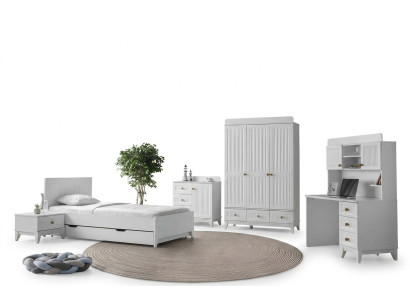 Set Bett Nachttisch Kommode Kleiderschrank Schreibtisch Modern 5-teilig Möbel