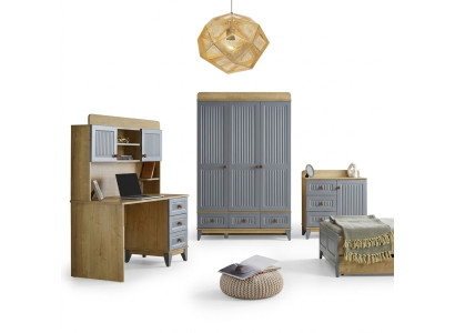 Set Kommode Kleiderschrank Schreibtisch Modernes Design Kinderzimmer 3-teilig