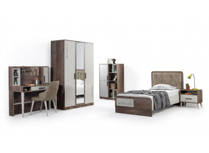 Kinderzimmer Set komplett 5 tlg Modernes Jugendzimmer Braun Holz Bett