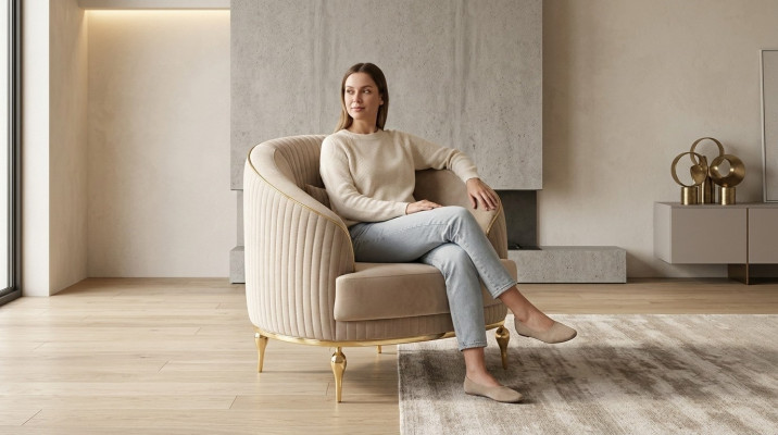 Luxury armchair living room beige armchair upholstered modern club relax