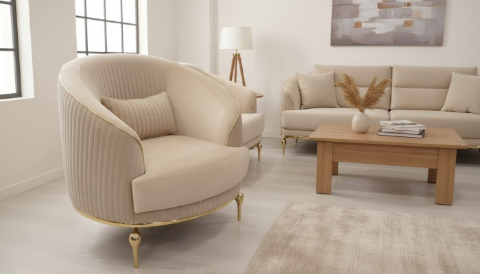 Luxury armchair living room beige armchair upholstered modern club relax