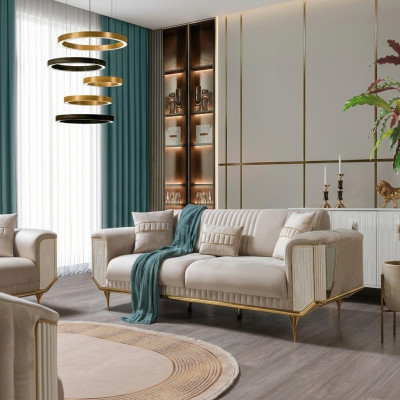 Luxury Sofa 3-Seater Living Room Beige Modern Design 234cm Sofas Furniture