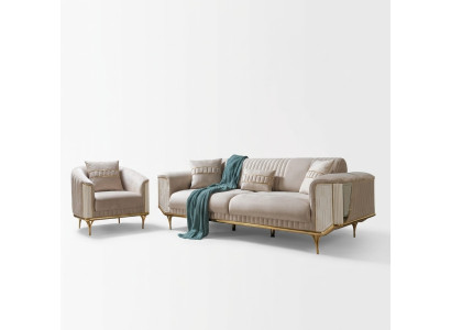 Luxury Sofa 3-Seater Living Room Beige Modern Design 234cm Sofas Furniture