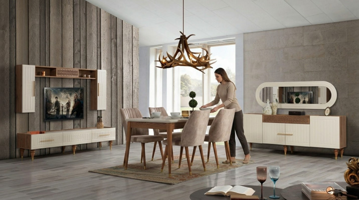 Complete living room set + dining room suite table shelving sideboard 6-piece.