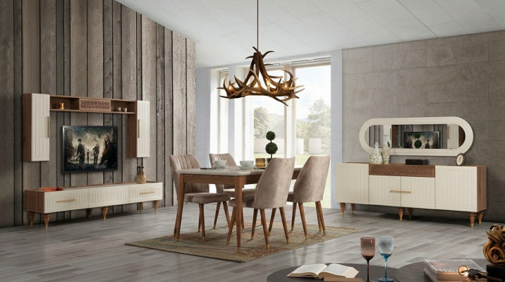 Complete living room set + dining room suite table shelving sideboard 6-piece.