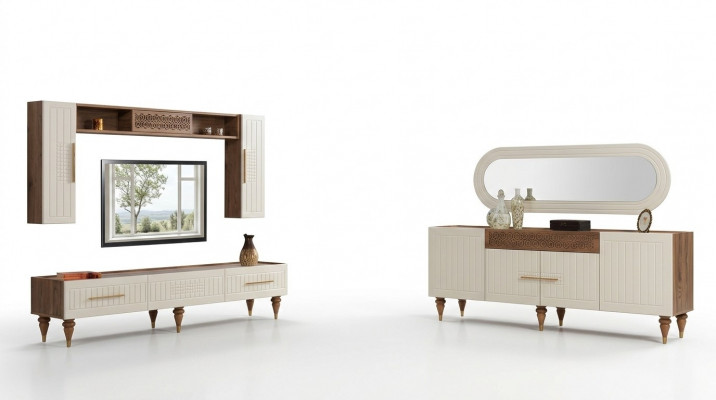 Complete living room set + dining room suite table shelving sideboard 6-piece.