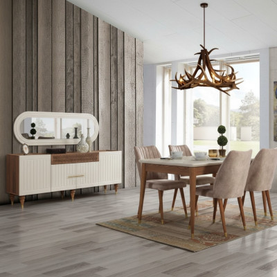 Dining room set 3-piece group suite dining table sideboard mirror complete set