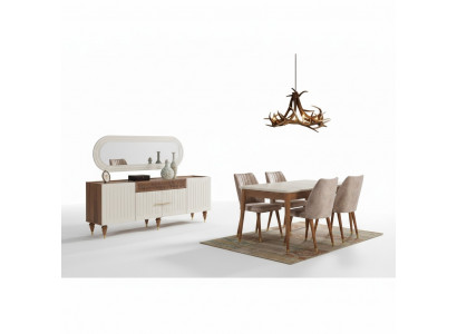 Dining room set 3-piece group suite dining table sideboard mirror complete set