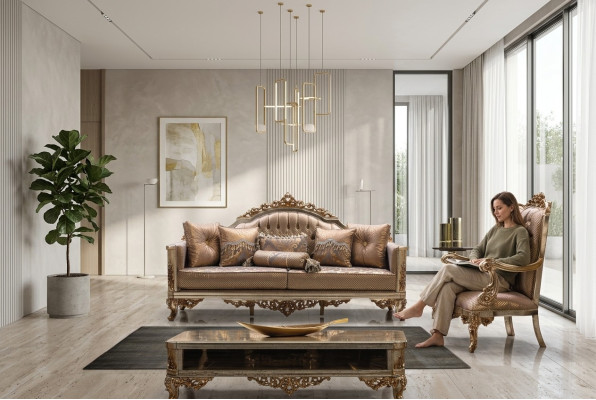 Sofa Set 3+1 Seater Gold Coffee Table Sofa Suite Living Room Luxury New