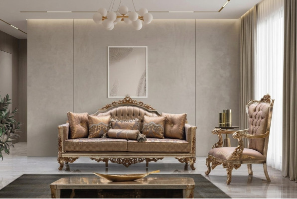 Sofa Set 3+1 Seater Gold Coffee Table Sofa Suite Living Room Luxury New